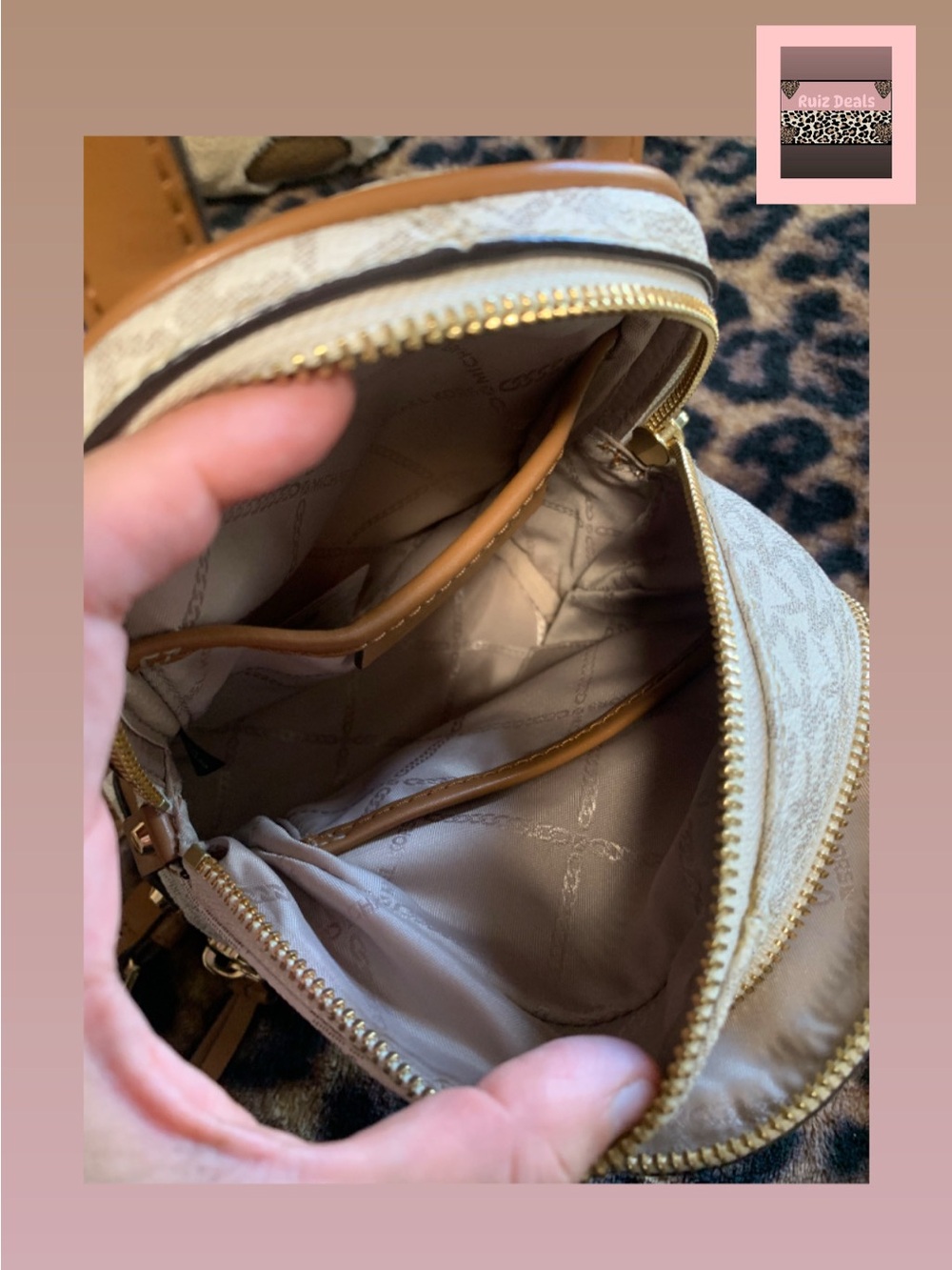 🤍🤎Michael Kors Cream Mini Logo Backpack with Tan Trim - Picture 5 of 7